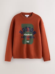 Rust Orange Boston Graphic Knitted Crew Neck Jumper - Image 5 of 7