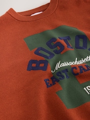 Rust Orange Boston Graphic Knitted Crew Neck Jumper - Image 6 of 7