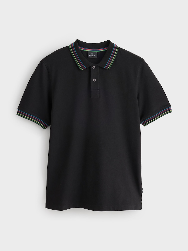 PS Paul Smith Black Signature Stripe Tipped Collar Polo Shirt - Image 7 of 7