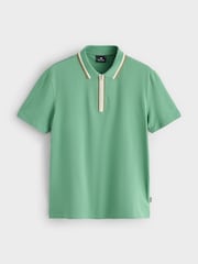 PS Paul Smith Green Tipped Collar Zip Neck Polo Shirt - Image 1 of 5