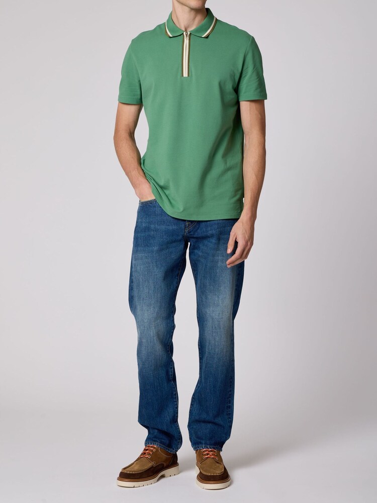 PS Paul Smith Green Tipped Collar Zip Neck Polo Shirt - Image 2 of 5