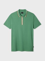 PS Paul Smith Green Tipped Collar Zip Neck Polo Shirt - Image 4 of 5