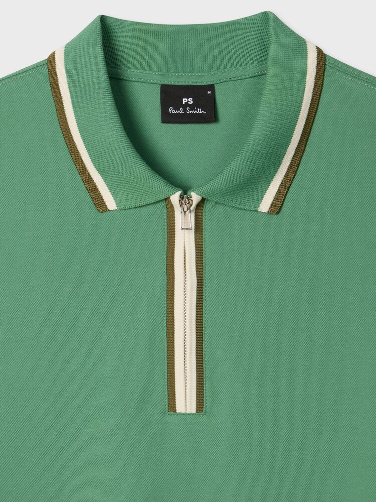 PS Paul Smith Green Tipped Collar Zip Neck Polo Shirt - Image 5 of 5