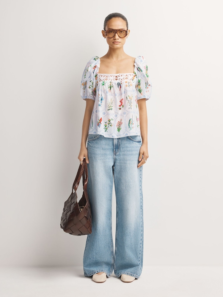 Farm Rio White Tropical Porcelain Blouse - Image 2 of 7 Farm Rio White Tropical Porcelain Blouse - Image 2 of 7