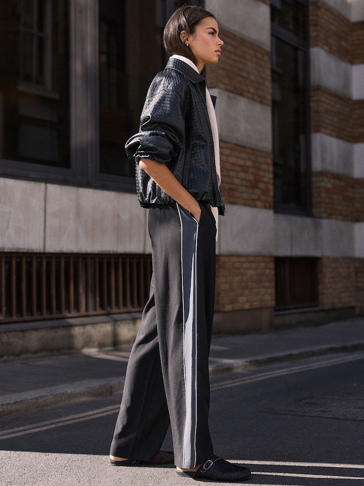 Black N.Premium Side Stripe Wide Leg Trousers With Wool - Image 1 of 8 Black N.Premium Side Stripe Wide Leg Trousers With Wool - Image 1 of 8
