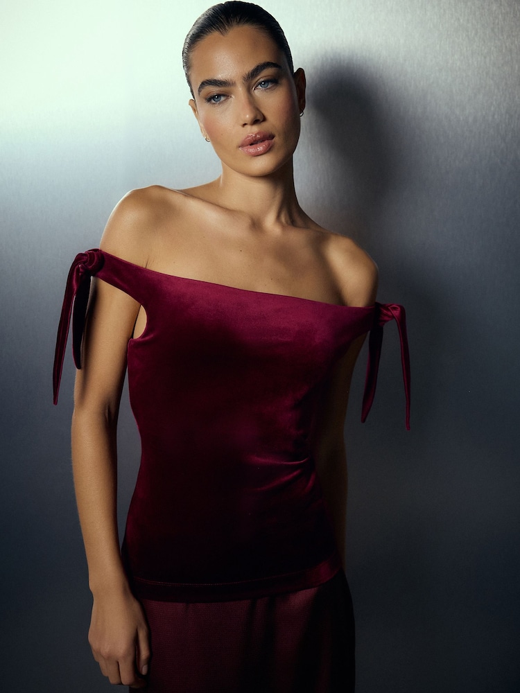 Buy Red Velvet Bardot Top from Next Kuwait