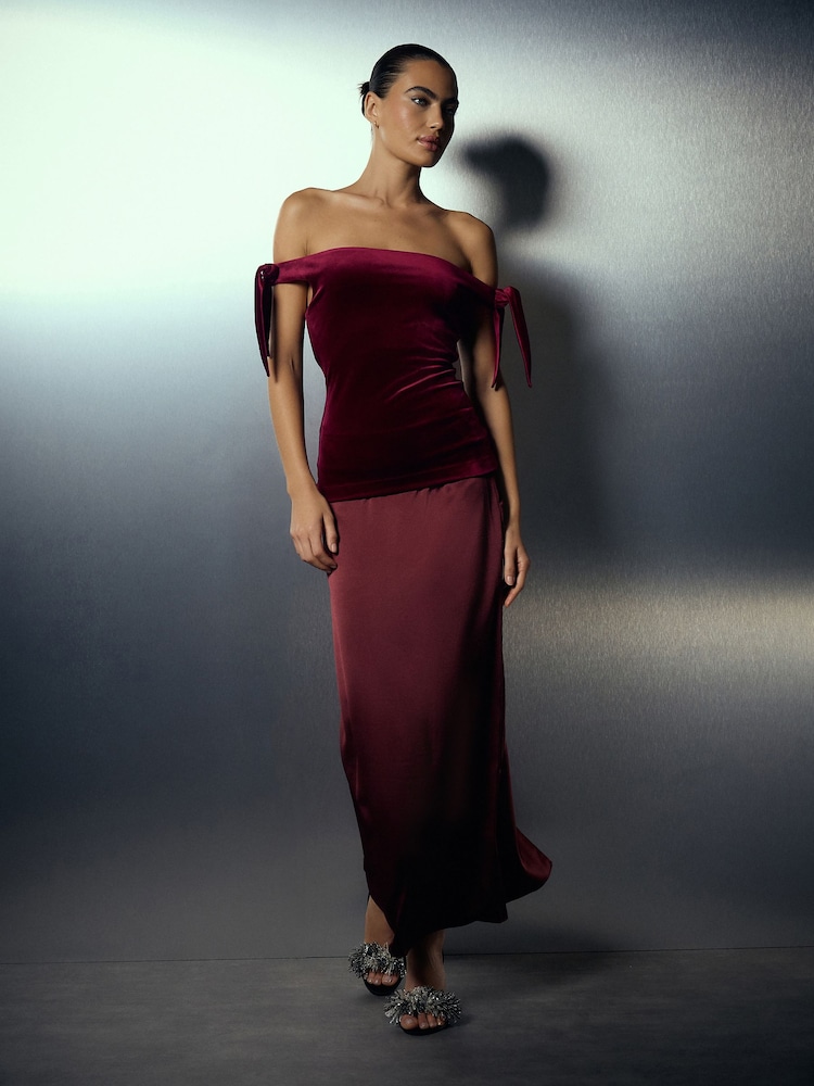 Buy Red Velvet Bardot Top from Next Kuwait