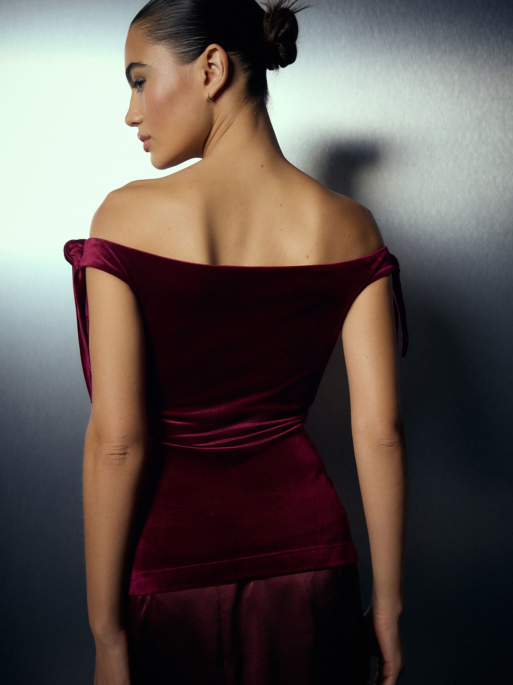Buy Red Velvet Bardot Top from Next Kuwait