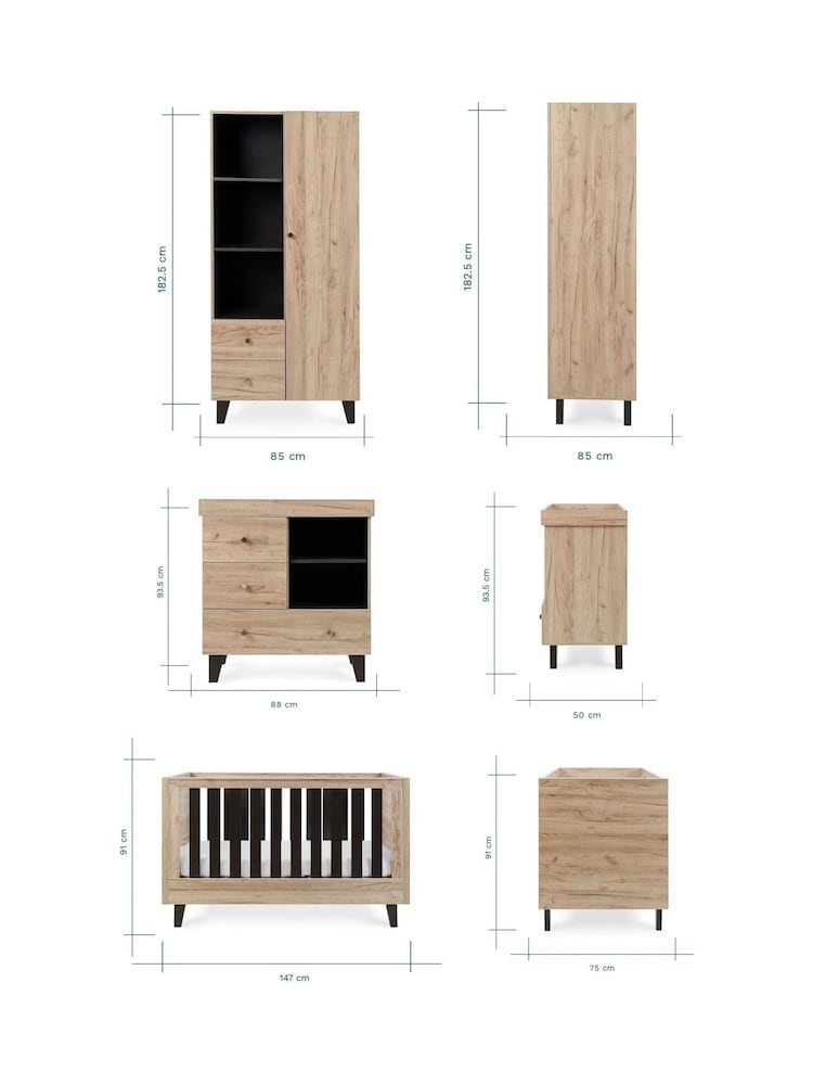 Tutti Bambini Distressed Oak Slate Grey 3 Piece Como Nursery Furniture Set - Image 11 of 11