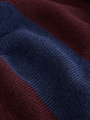 Navy/Burgundy Stripe Ribbed Knitted Rugby Polo Shirt - Image 7 of 7