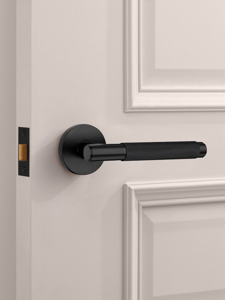 Pushka Home Set of 2 Black Knurled Lever Door Handles - Image 1 of 4 Pushka Home Set of 2 Black Knurled Lever Door Handles - Image 1 of 4