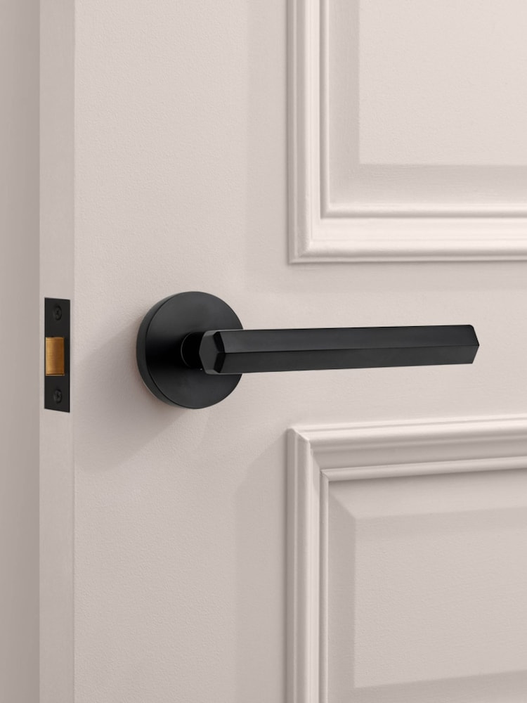 Pushka Home Set of 2 Black Hexagonal Lever Door Handles - Image 1 of 3