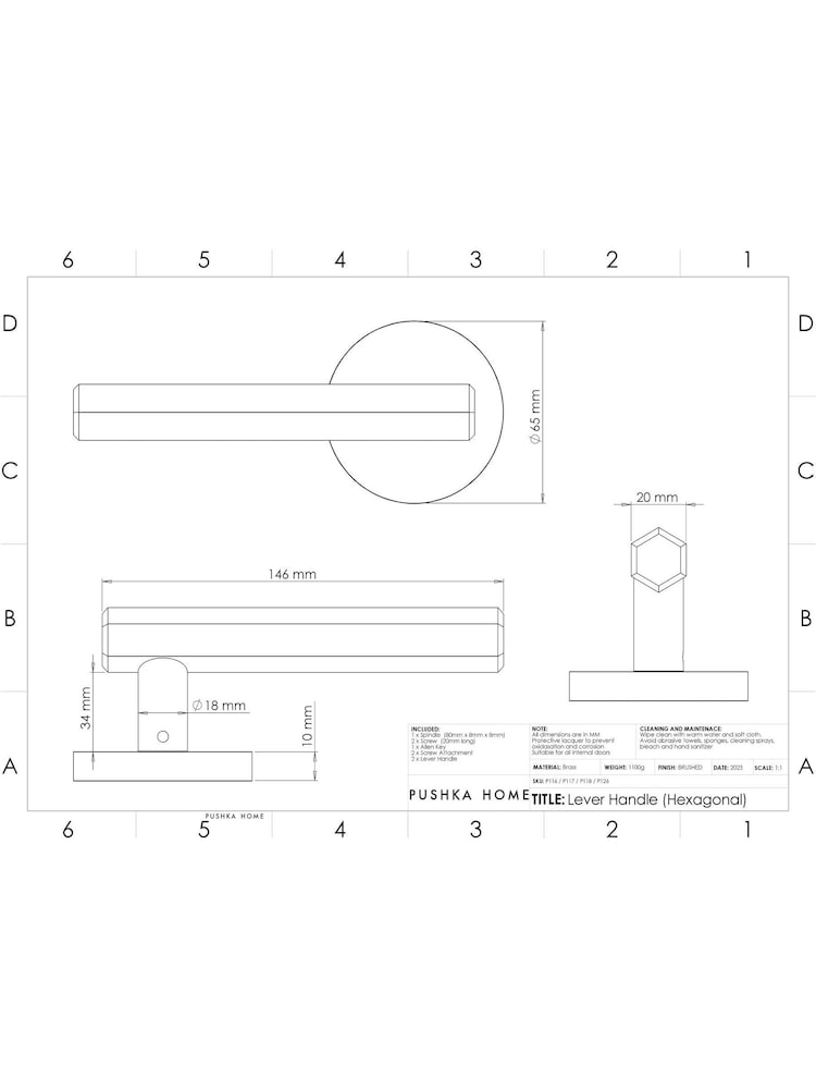 Pushka Home Set of 2 Black Hexagonal Lever Door Handles - Image 3 of 3