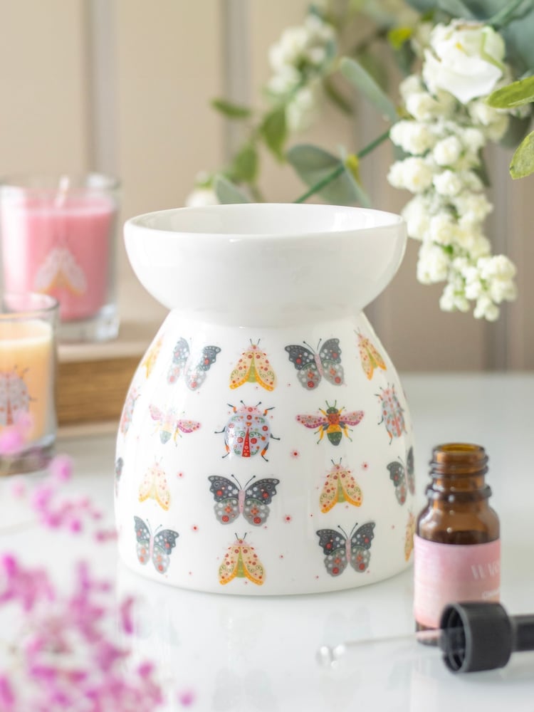 Something Different White Floral Bug Print Oil Burner and Wax Warmer - Image 1 of 1