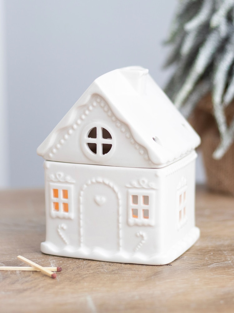 Something Different White Gingerbread House Ceramic Oil Burner - Image 1 of 5