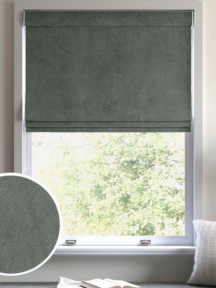 Green Mohair Made to Measure Roman Blinds - Image 1 of 6 Green Mohair Made to Measure Roman Blinds - Image 1 of 6