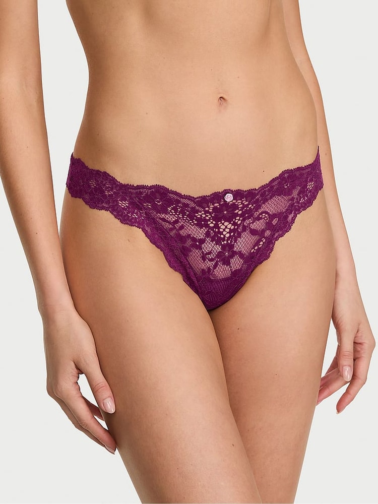 Victoria's Secret Rhubarb Purple Thong Lace Knickers - Image 1 of 2