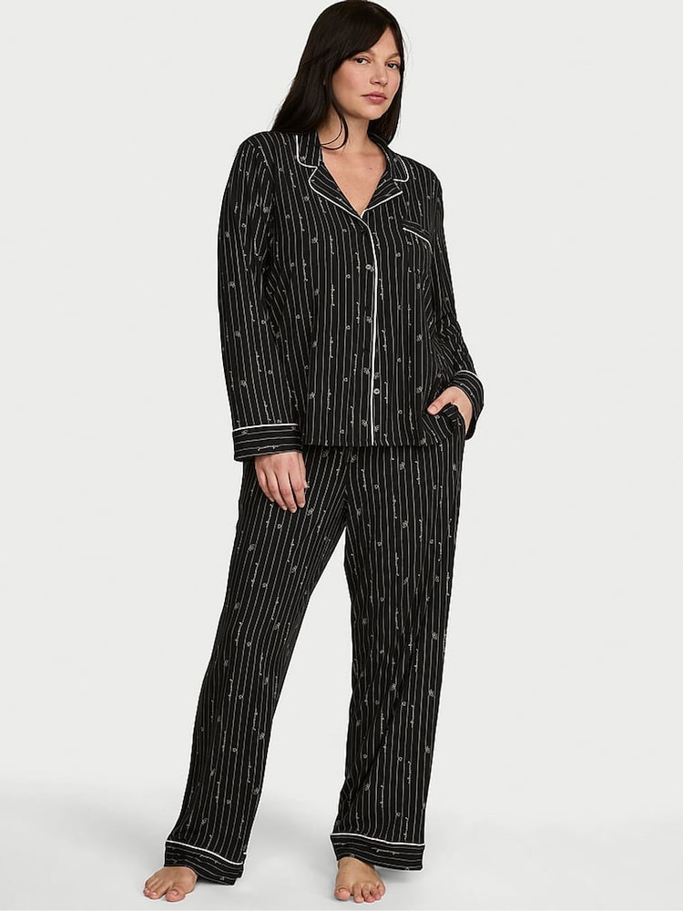Victoria's Secret Black Logo Script Modal Long Pyjamas Set - Image 1 of 3 Victoria's Secret Black Logo Script Modal Long Pyjamas Set - Image 1 of 3