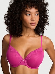 Victoria's Secret Pink Fire Full Cup Push Up Cotton Stripe Lace Trim Bra - Image 1 of 2