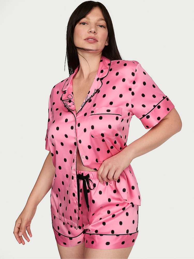 Victoria's Secret Pink Polka Dot Satin Short Pyjamas Set - Image 1 of 3 Victoria's Secret Pink Polka Dot Satin Short Pyjamas Set - Image 1 of 3