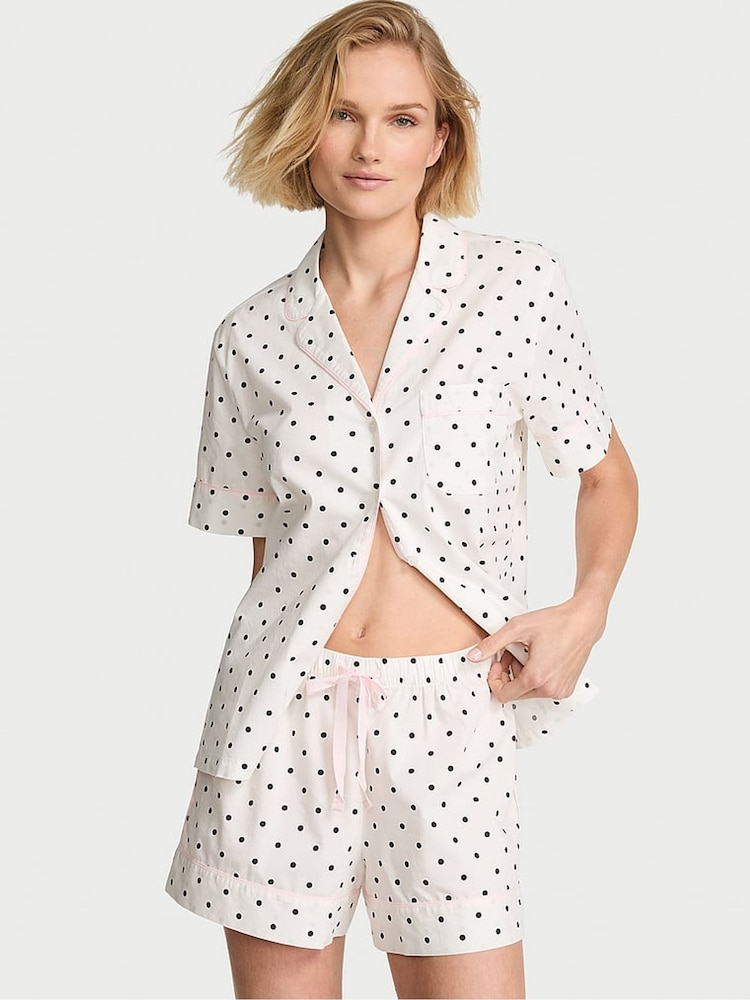 Victoria's Secret Coconut White Polka Dot Heritage Cotton Short Pyjamas Set - Image 1 of 3