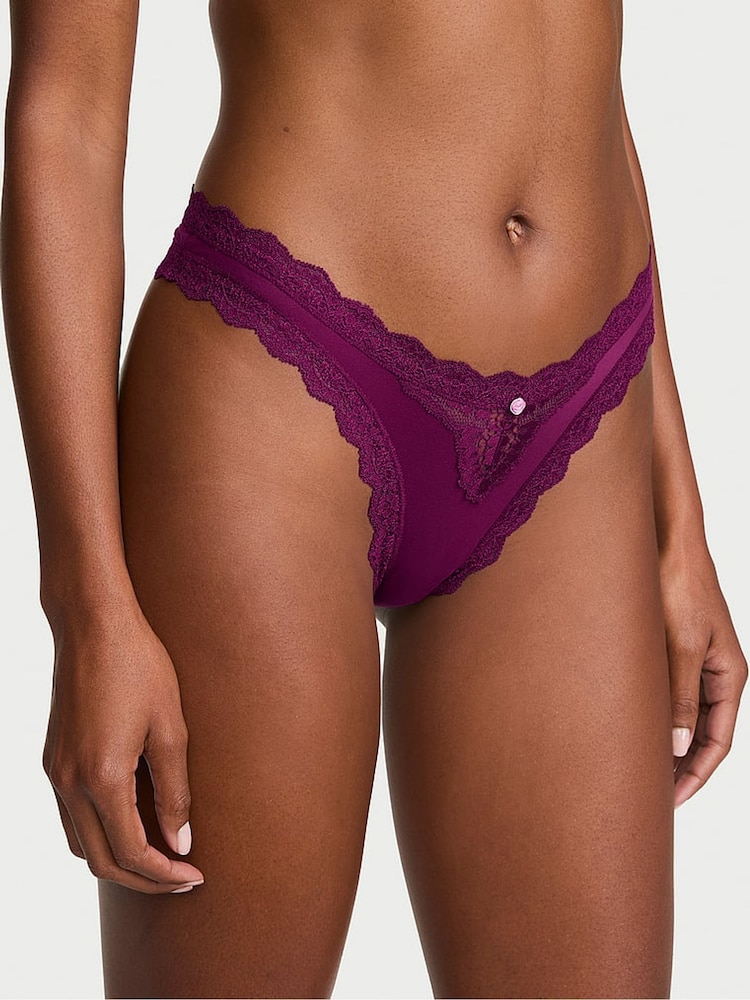 Victoria's Secret Rhubarb Purple Lace Trim Brazilian Knickers - Image 1 of 2 Victoria's Secret Rhubarb Purple Lace Trim Brazilian Knickers - Image 1 of 2