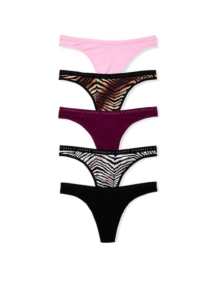 Victoria's Secret Pink/Zebra/Red/Black Thong 5 Pack Knickers - Image 1 of 3 Victoria's Secret Pink/Zebra/Red/Black Thong 5 Pack Knickers - Image 1 of 3