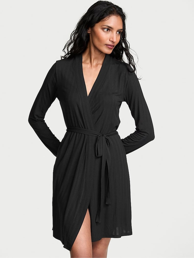 Victoria's Secret Black Modal Ultra Fine Short Robe - Image 1 of 2 Victoria's Secret Black Modal Ultra Fine Short Robe - Image 1 of 2