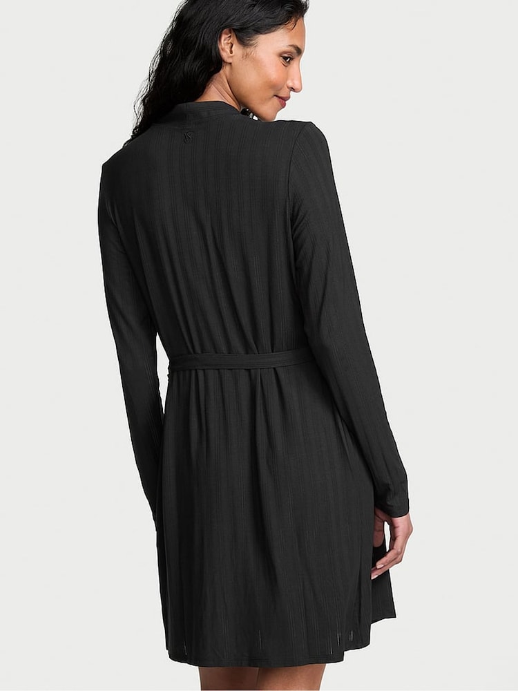 Victoria's Secret Black Modal Ultra Fine Short Robe - Image 2 of 2 Victoria's Secret Black Modal Ultra Fine Short Robe - Image 2 of 2