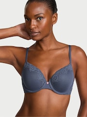 Victoria's Secret Bluestream Full Cup Push Up Cotton Stripe Lace Trim Bra - Image 1 of 2