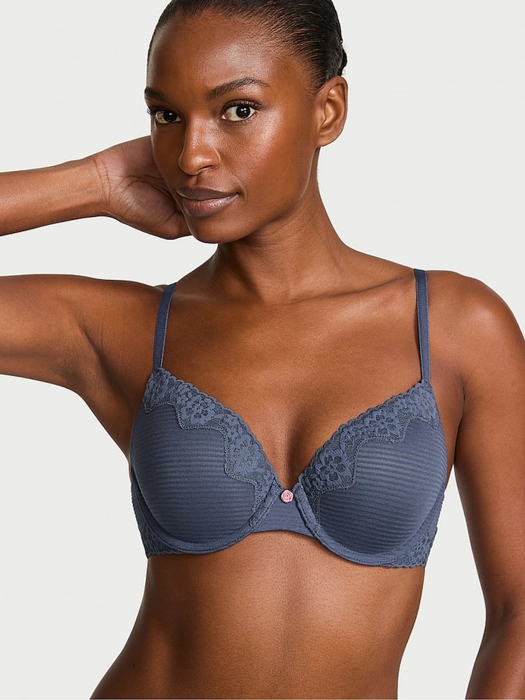 Victoria's Secret Bluestream Full Cup Push Up Cotton Stripe Lace Trim Bra - Image 1 of 2 Victoria's Secret Bluestream Full Cup Push Up Cotton Stripe Lace Trim Bra - Image 1 of 2