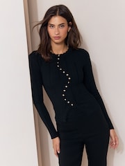 Lipsy Black Long Sleeve Stud Detail Jumper - Image 1 of 5