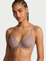 Victoria's Secret Iced Coffee Brown Lightly Lined Full Cup Cotton Stripe Lace Trim Bra - Image 1 of 2