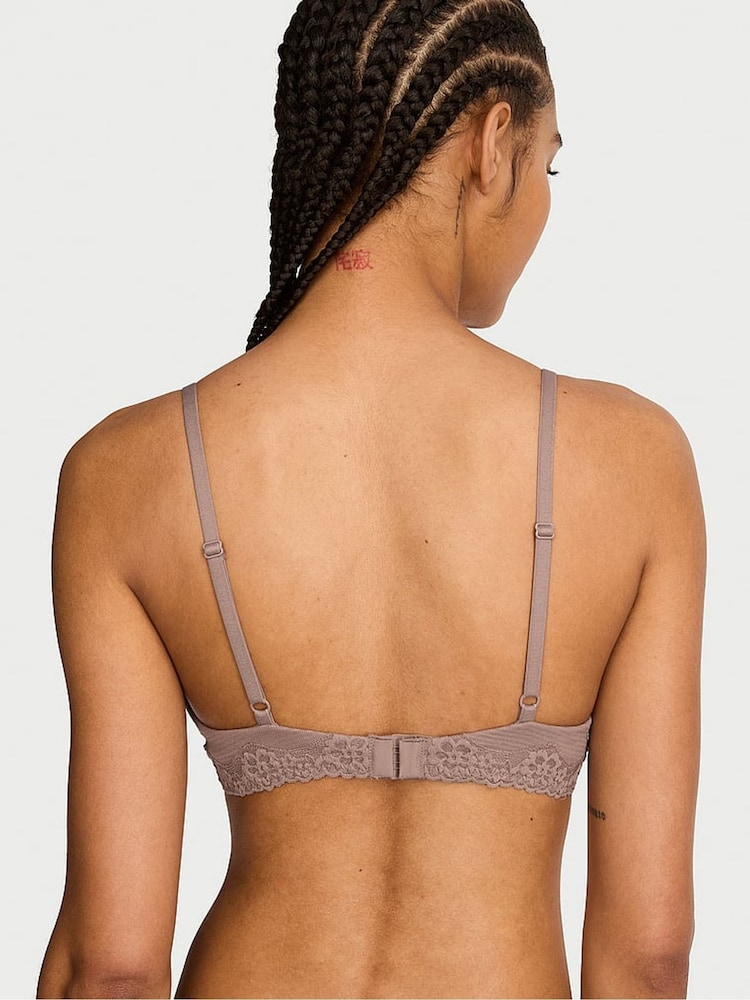Victoria's Secret Iced Coffee Brown Lightly Lined Full Cup Cotton Stripe Lace Trim Bra - Image 2 of 2 Victoria's Secret Iced Coffee Brown Lightly Lined Full Cup Cotton Stripe Lace Trim Bra - Image 2 of 2