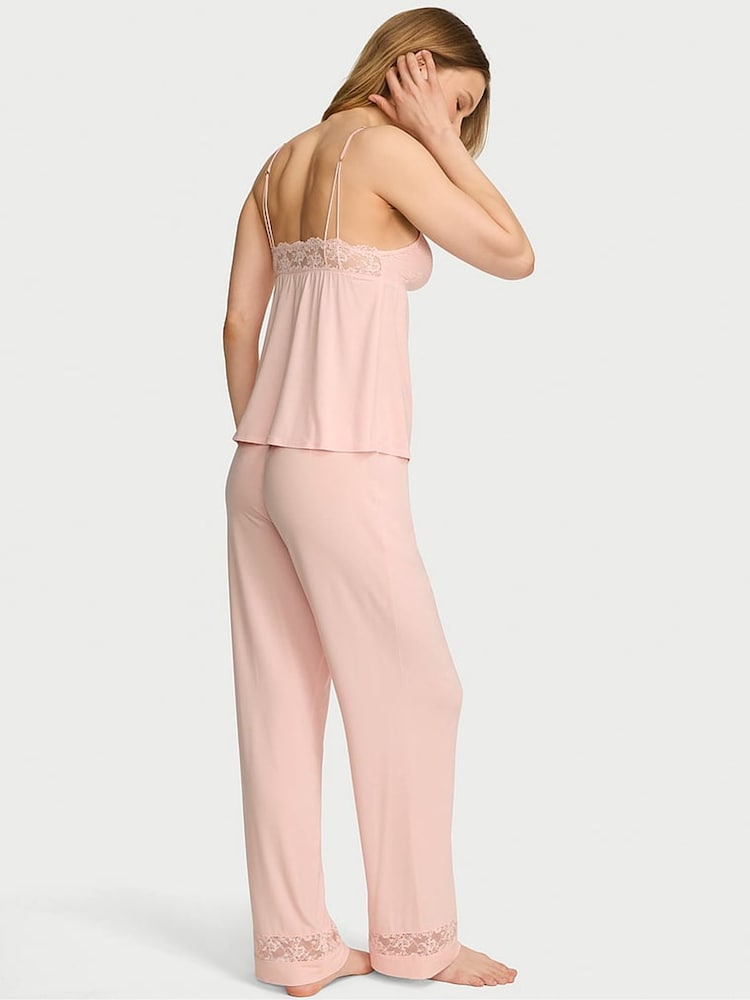 Victoria's Secret Purest Pink Lace Trim Modal Cami & Trousers Set - Image 2 of 3 Victoria's Secret Purest Pink Lace Trim Modal Cami & Trousers Set - Image 2 of 3