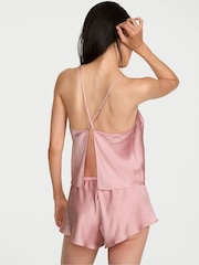 Victoria's Secret Chalk Rose Pink Shimmery Satin Open Back Cami Set - Image 2 of 2