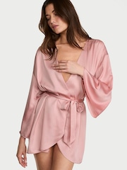 Victoria's Secret Chalk Rose Pink Shimmery Satin Short Robe - Image 1 of 2