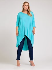 Yours Curve Blue Dipped Hem Longline Tunic - Image 1 of 5