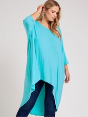 Yours Curve Blue Dipped Hem Longline Tunic - Image 2 of 5