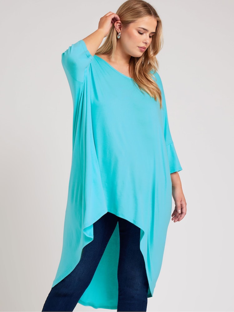 Yours Curve Blue Dipped Hem Longline Tunic - Image 2 of 5
