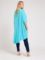 Yours Curve Blue Dipped Hem Longline Tunic - Image 3 of 5