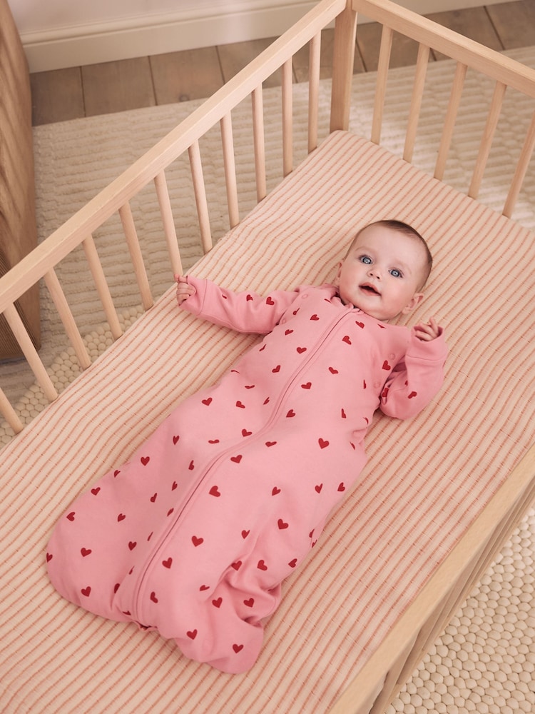 Pink/Red Heart 2.5 Tog Removable Sleeve Baby Sleep Bag - Image 1 of 8