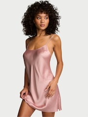 Victoria's Secret Chalk Rose Pink Shimmery Satin Open Back Slip - Image 1 of 2