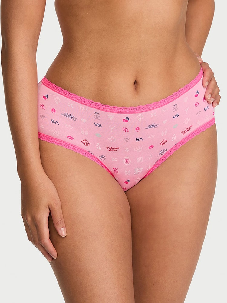 Victoria's Secret Pink Icons Cheeky Cotton Lace Trim Knickers - Image 1 of 2 Victoria's Secret Pink Icons Cheeky Cotton Lace Trim Knickers - Image 1 of 2