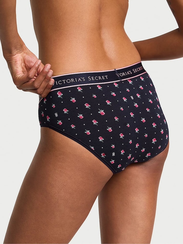 Victoria's Secret Navy Blue Floral Hipster Logo Knickers - Image 2 of 2