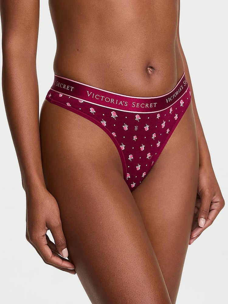 Victoria's Secret Fresh Jam Red Floral Thong Logo Knickers - Image 1 of 2