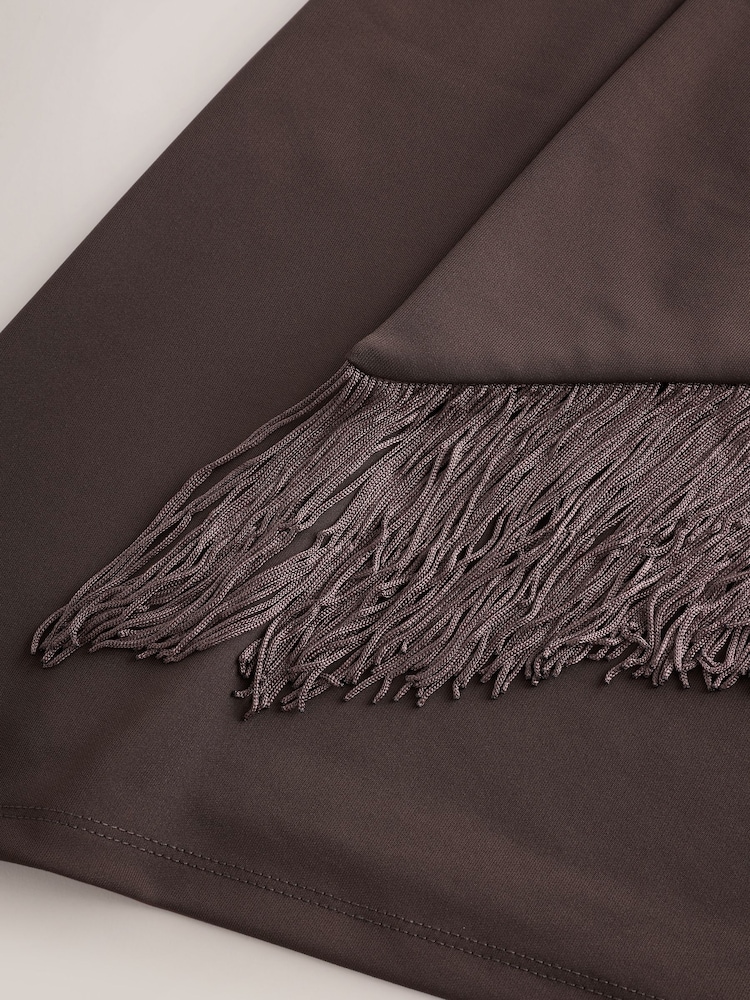 Chocolate Brown Sleeveless Halter Neck Fringe Scarf Top - Image 2 of 3