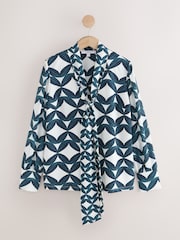 Ecru Geo Print Scarf Neck Long Sleeve Blouse - Image 1 of 3