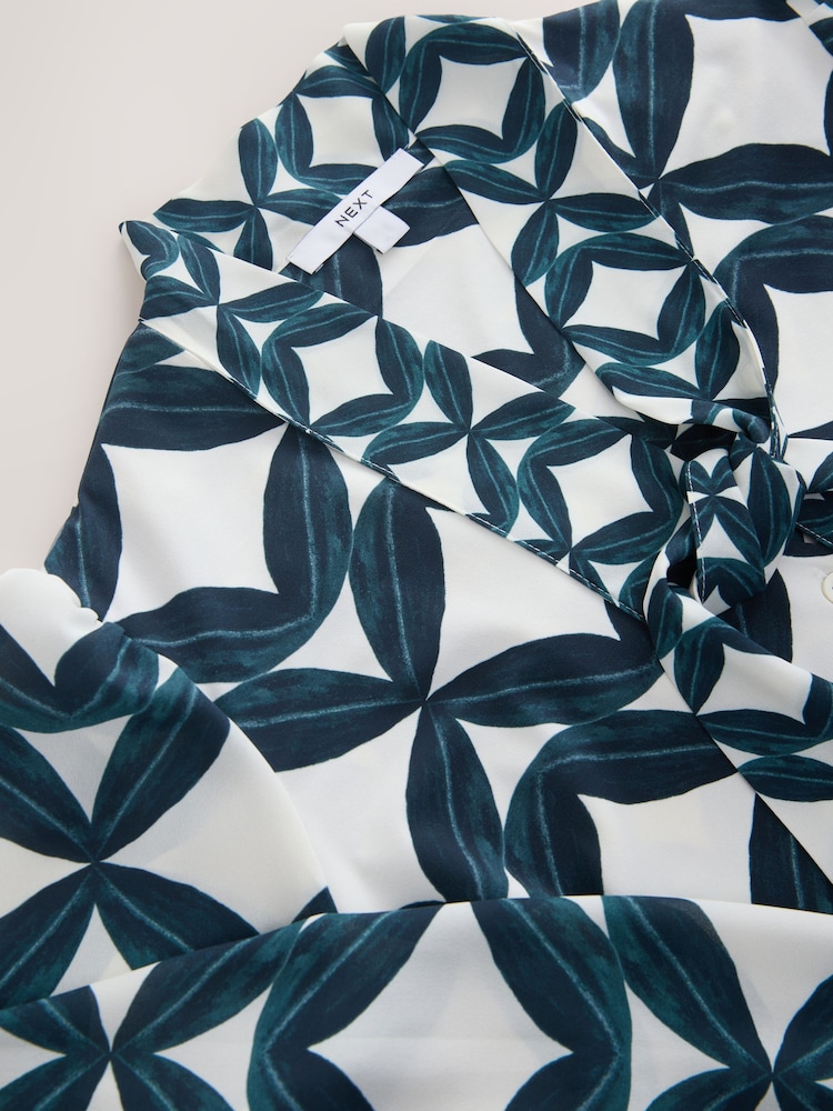 Ecru Geo Print Scarf Neck Long Sleeve Blouse - Image 3 of 3