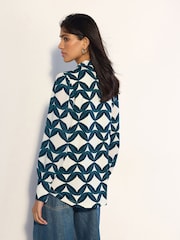 Ecru Geo Print Scarf Neck Long Sleeve Blouse - Image 4 of 8